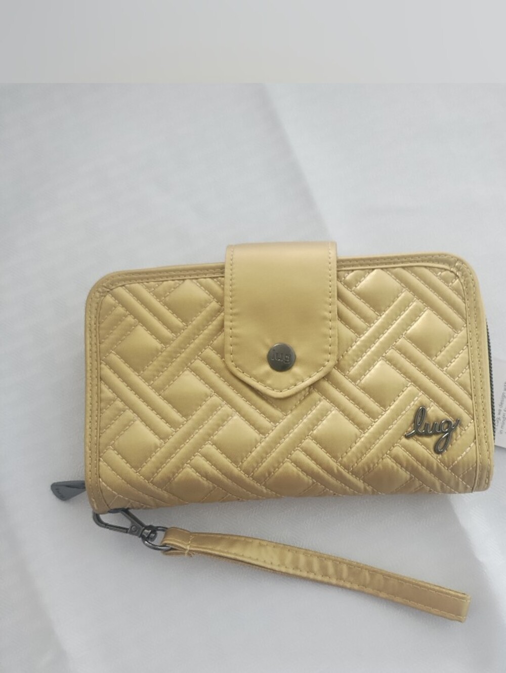 NWT LUG FOXTROT RFID WRISTLET WALLET METALLIC GOLD